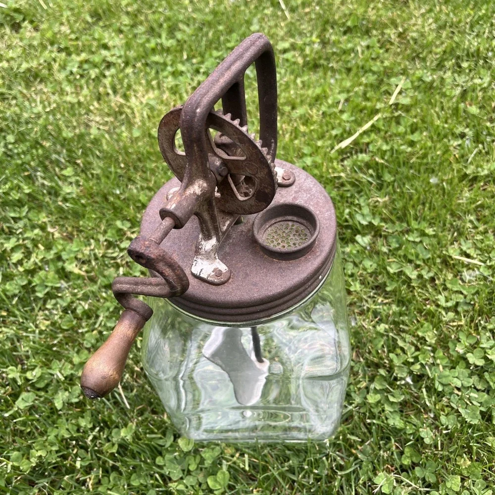 Vintage Glass Sunbeam Mixmaster Butter Churn‎ w/ Metal Paddles